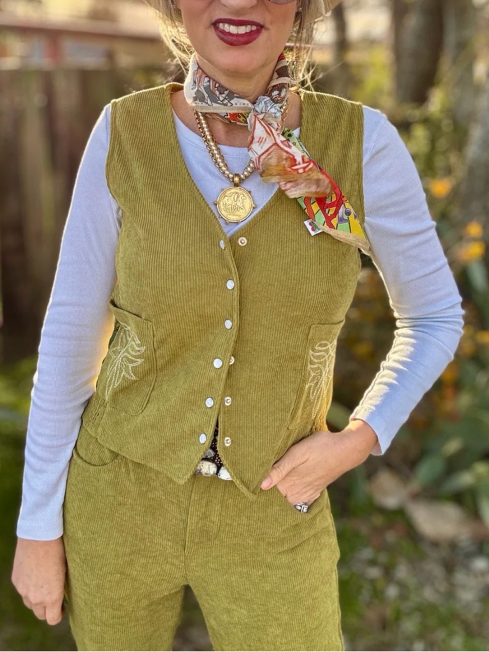 Olive Green Corduroy Vest – Women's Stylish Layering Piece